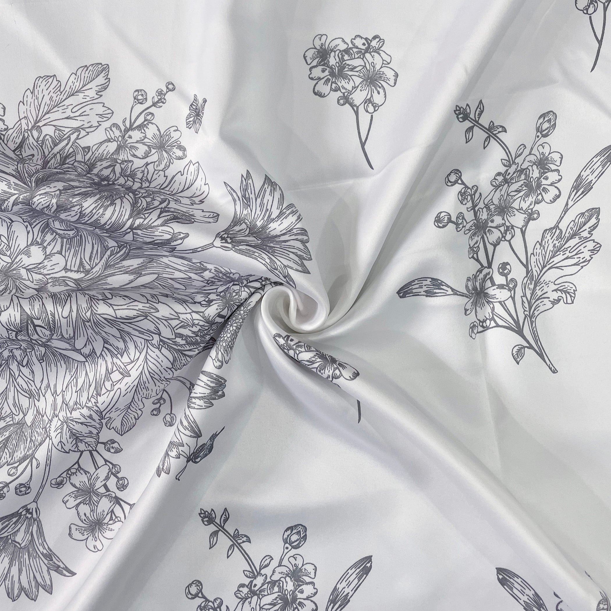 Elegant Cotton Botanical Sketch Grey Long Door Curtain