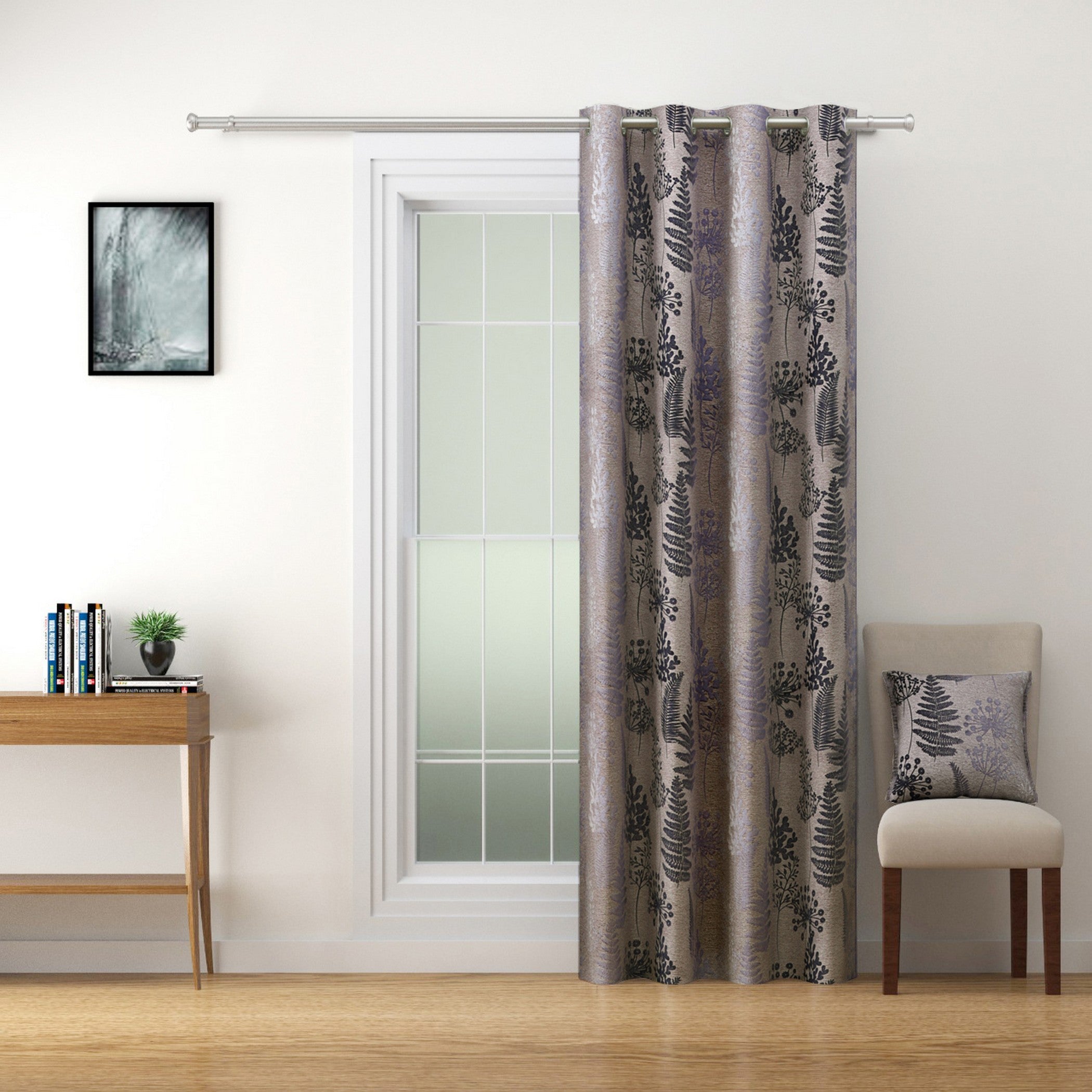 Premium Jacquard Botanical Fern Brown Long Door Curtain