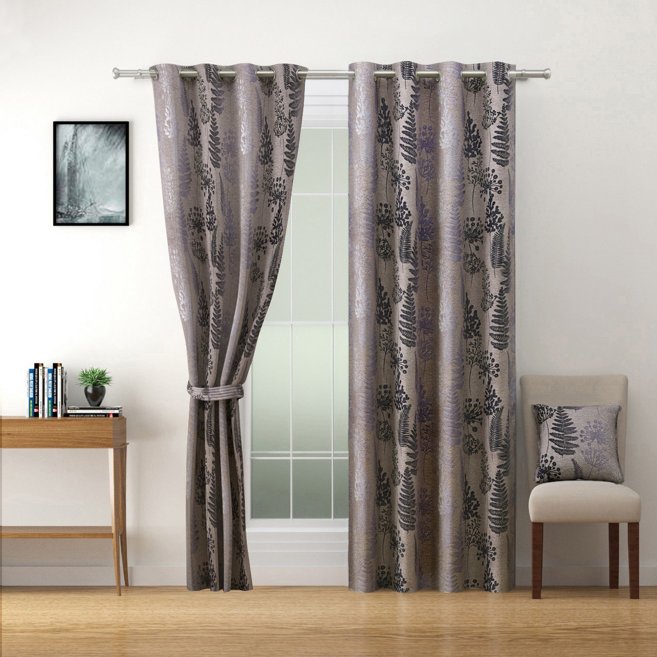Premium Jacquard Botanical Fern Brown Long Door Curtain