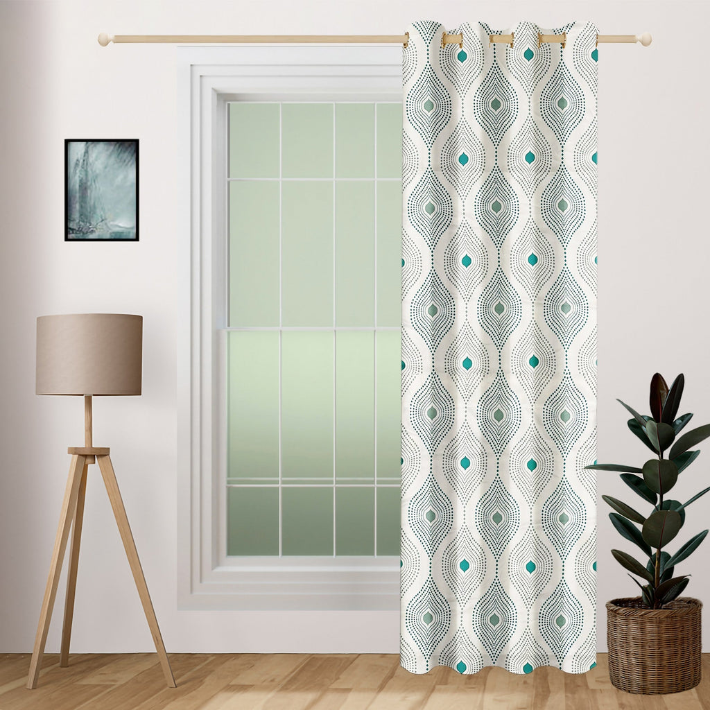Premium Geometric Teal Printed Long Door Curtain