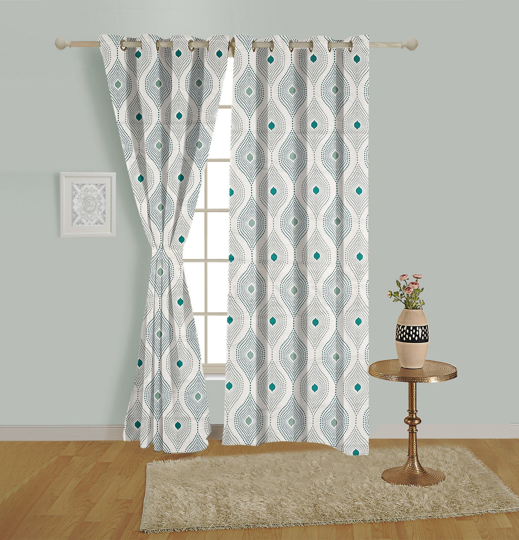 Premium Geometric Teal Printed Long Door Curtain