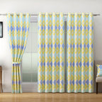 Premium Geometric Blue and Yellow Printed Long Door Curtain