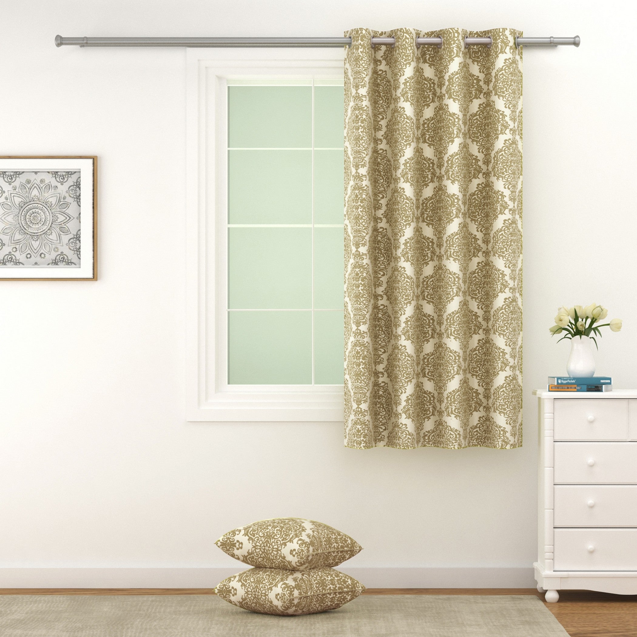 Premium Beige Printed Long Door Curtains