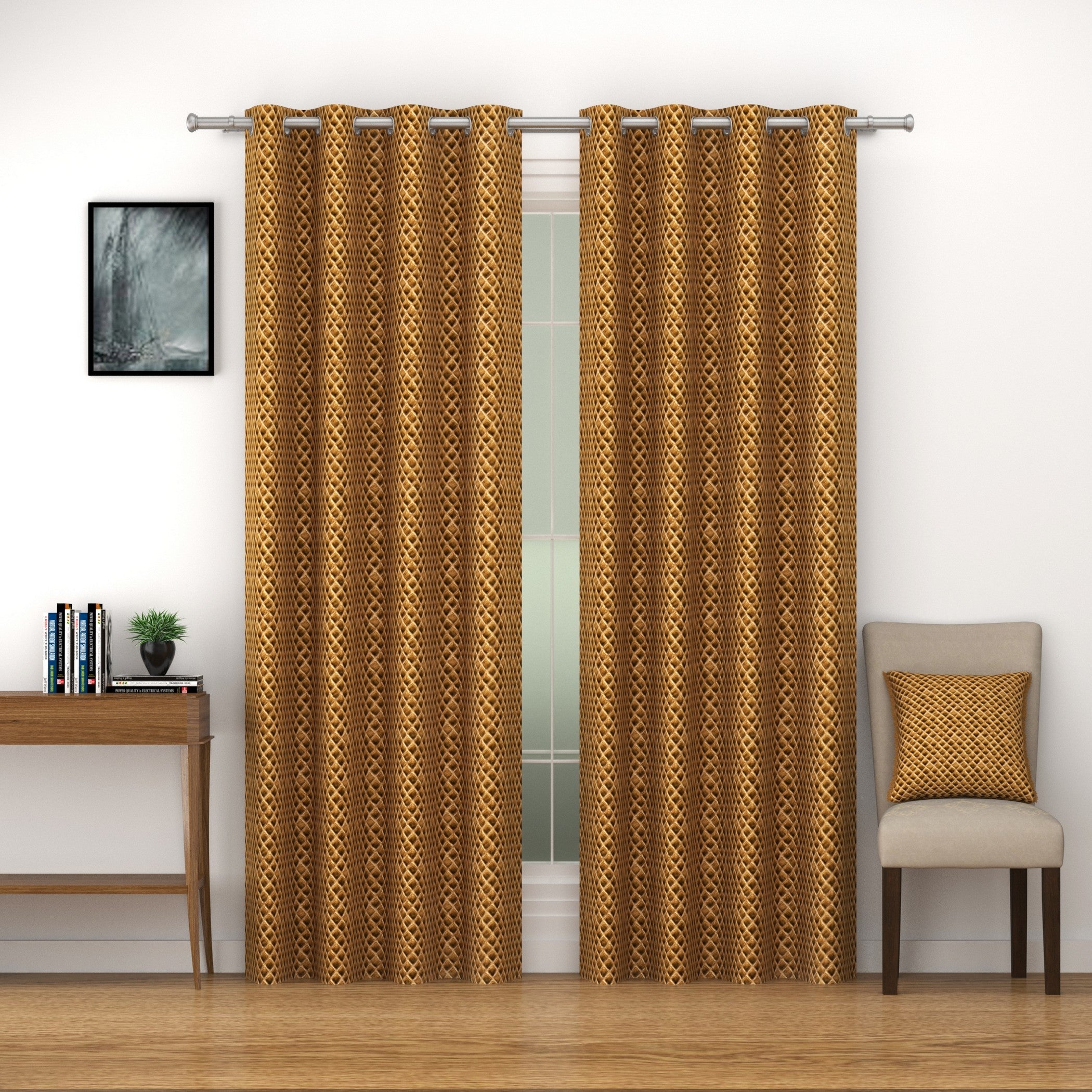 Velvet Geometric Brown Long Door Curtains – Set of 2