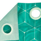 Teal Green Geometric Print 90% Blackout Knit Polyester 9 Ft Long Door Curtain Pack of 2