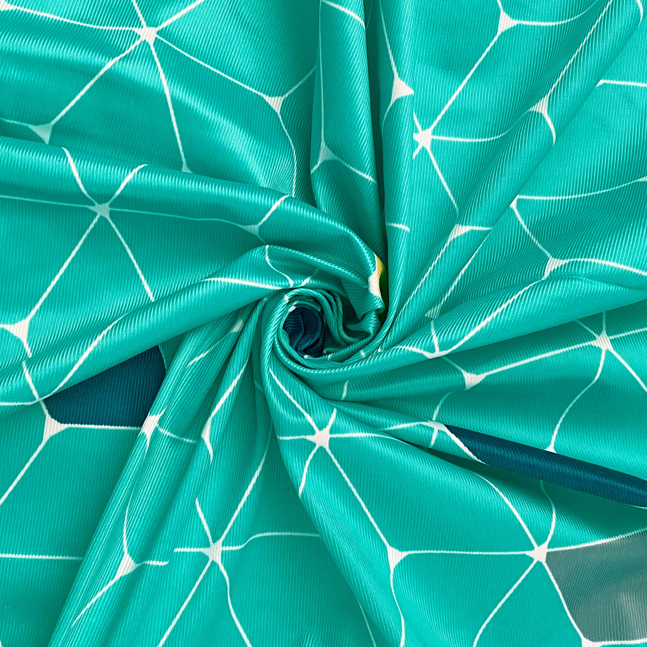 Teal Green Geometric Print 90% Blackout Knit Polyester 9 Ft Long Door Curtain Pack of 2