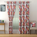 Crimson Bloom Floral Curtains – Red, Mustard & Grey, Set of 2