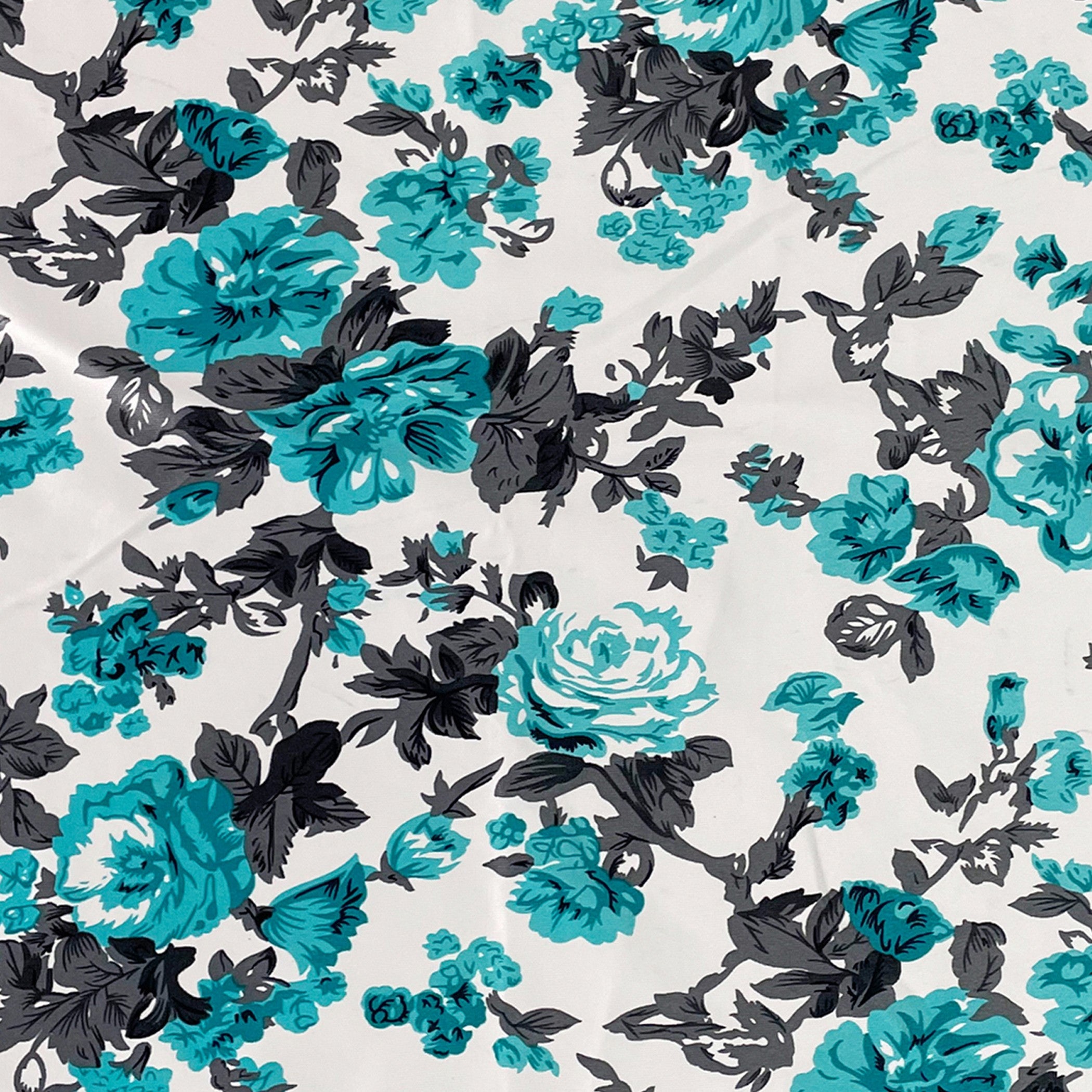 Turquoise Bloom Curtains – Aqua Blue & Charcoal Floral Print, Set of 2