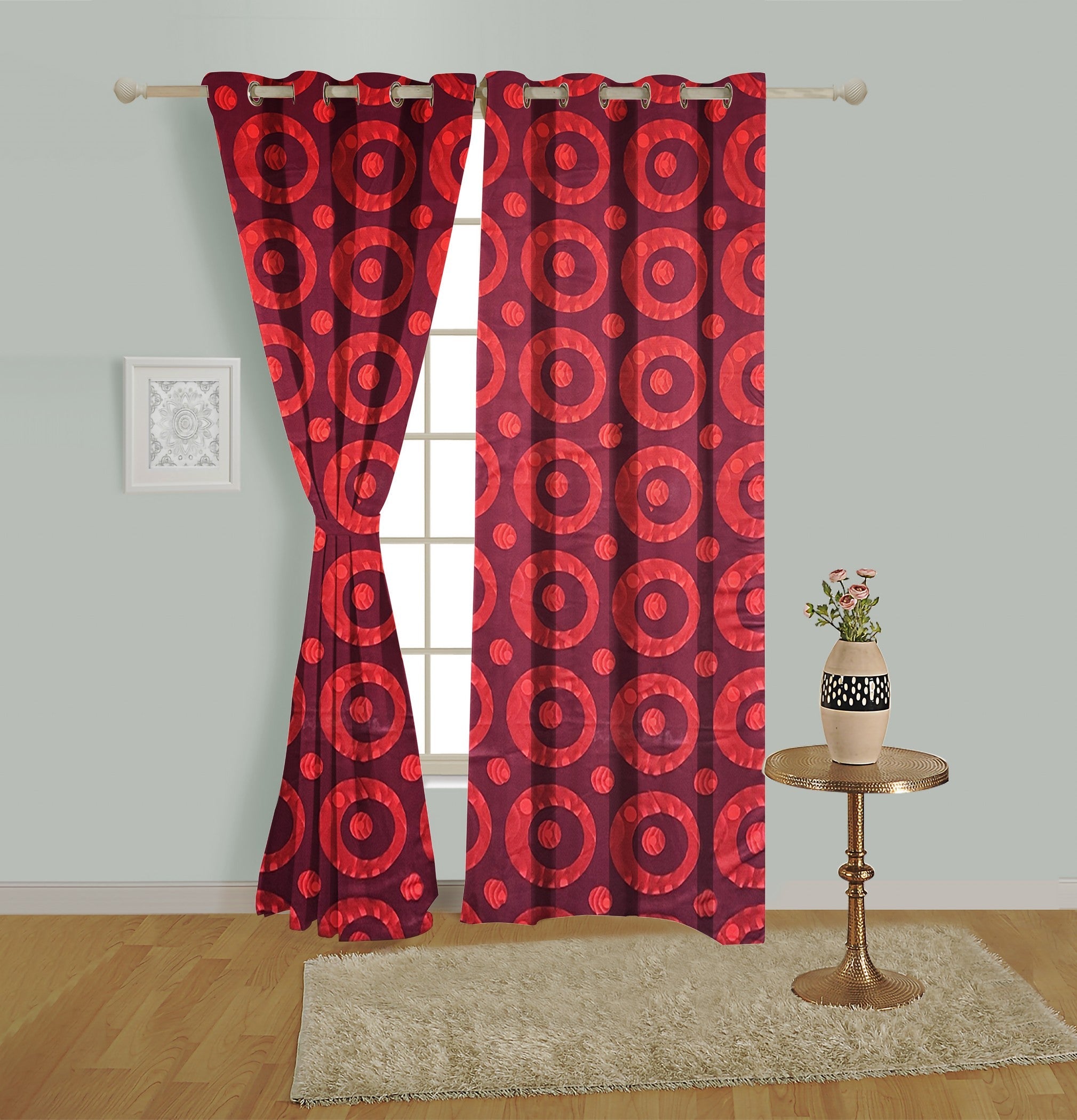 Premium Geometric Red Jacquard Long Door Curtain