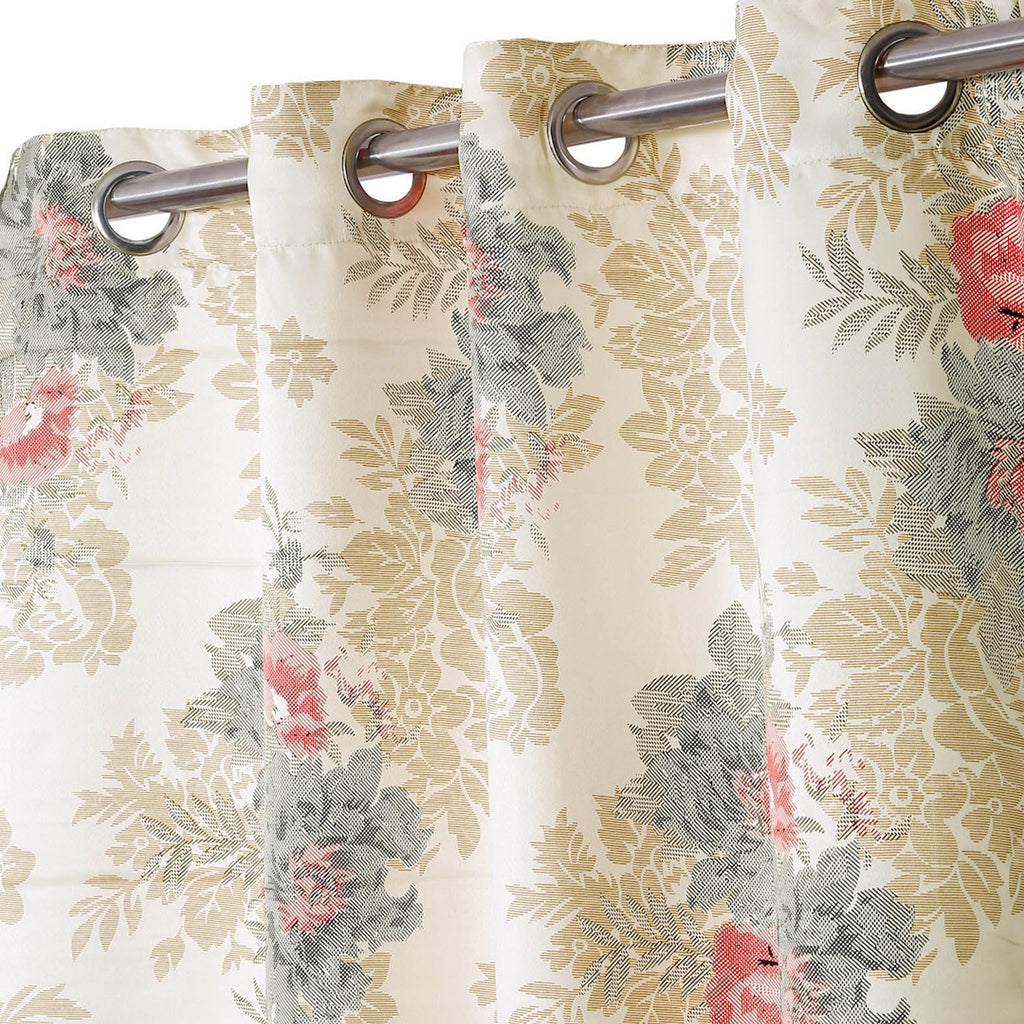 Premium Floral Beige Jacquard Long Door Curtains – Set of 2