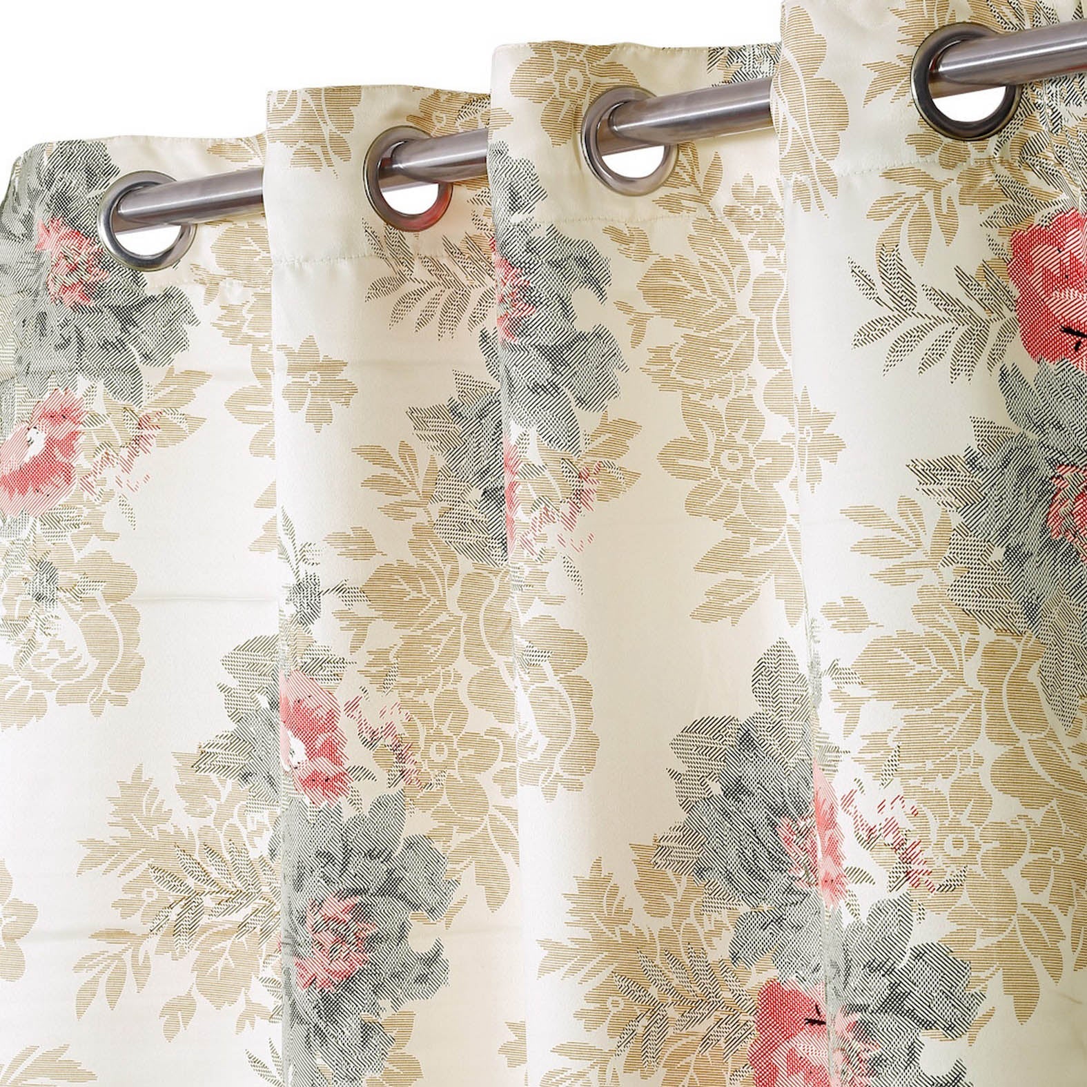 Premium Floral Beige Jacquard Long Door Curtains – Set of 2