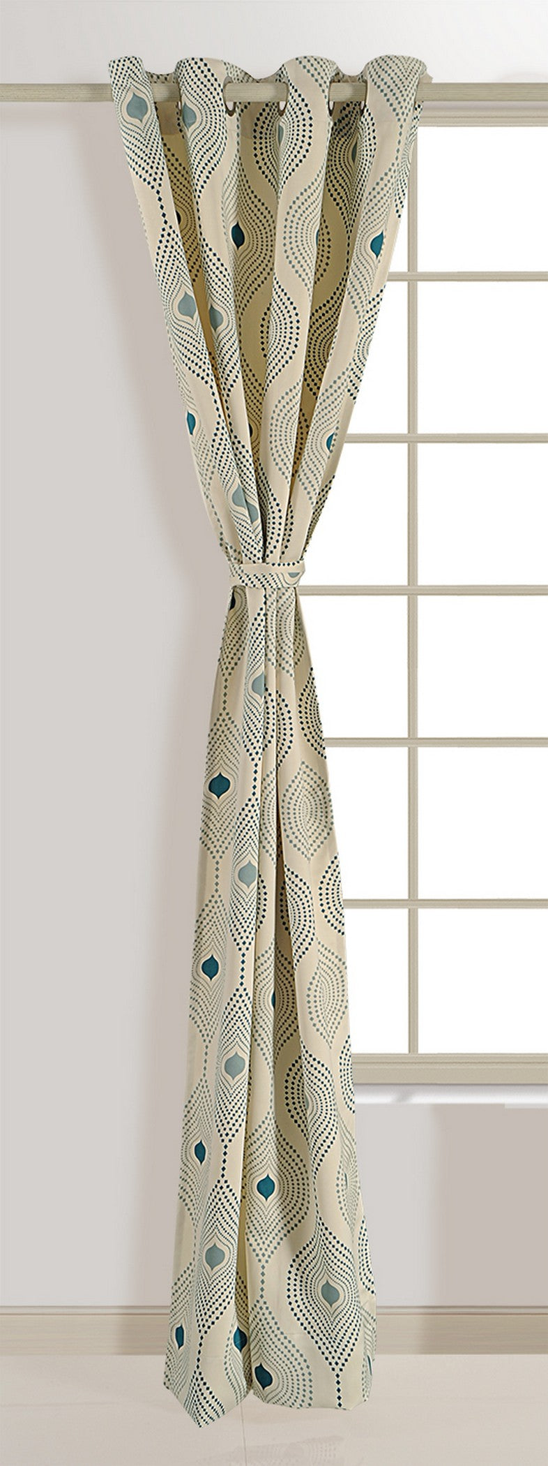 Premium Geometric Teal Printed Long Door Curtains – Set of 2
