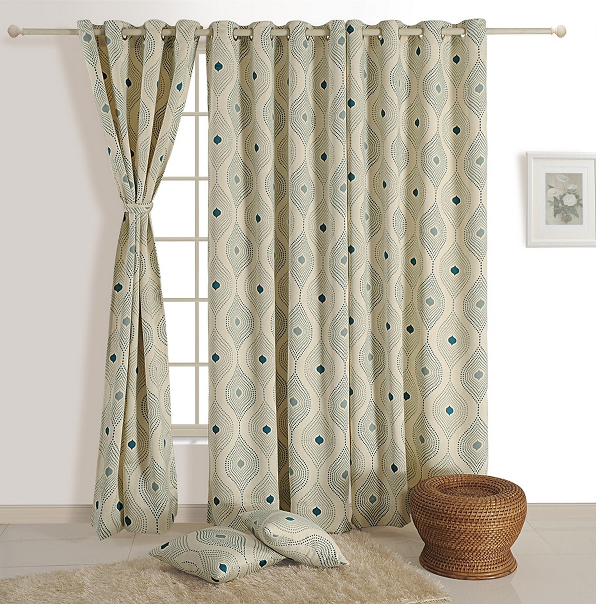 Premium Geometric Teal Printed Long Door Curtains – Set of 2
