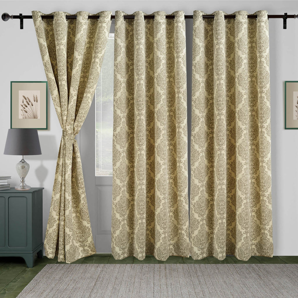 Premium Beige Printed Long Door Curtains – Set of 2