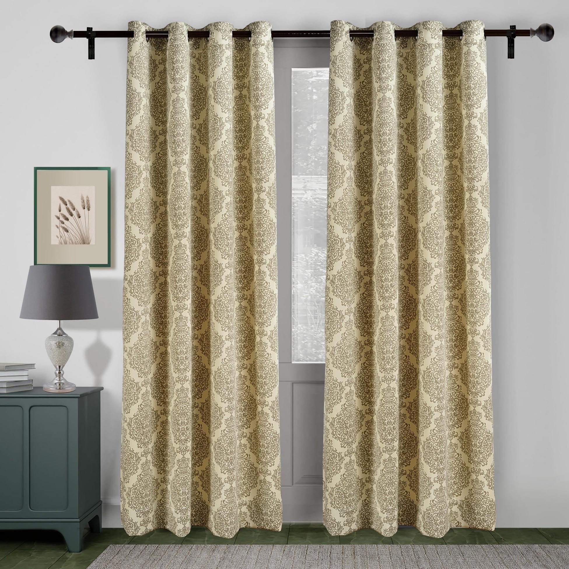 Premium Beige Printed Long Door Curtains – Set of 2
