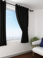 Premium Blackout Solid Black Window Curtains – Set of 2