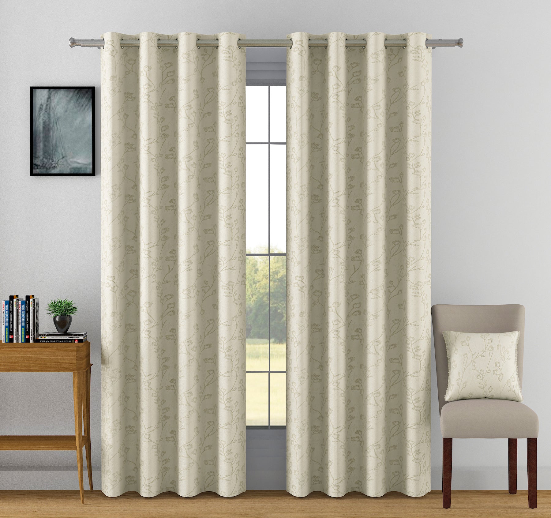 Jacquard Floral Beige Door Curtains
