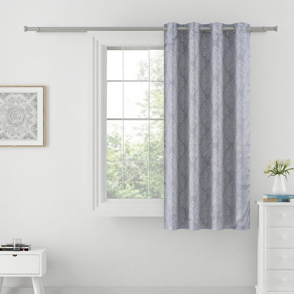 Jacquard Damask Charcoal Grey Window Curtains