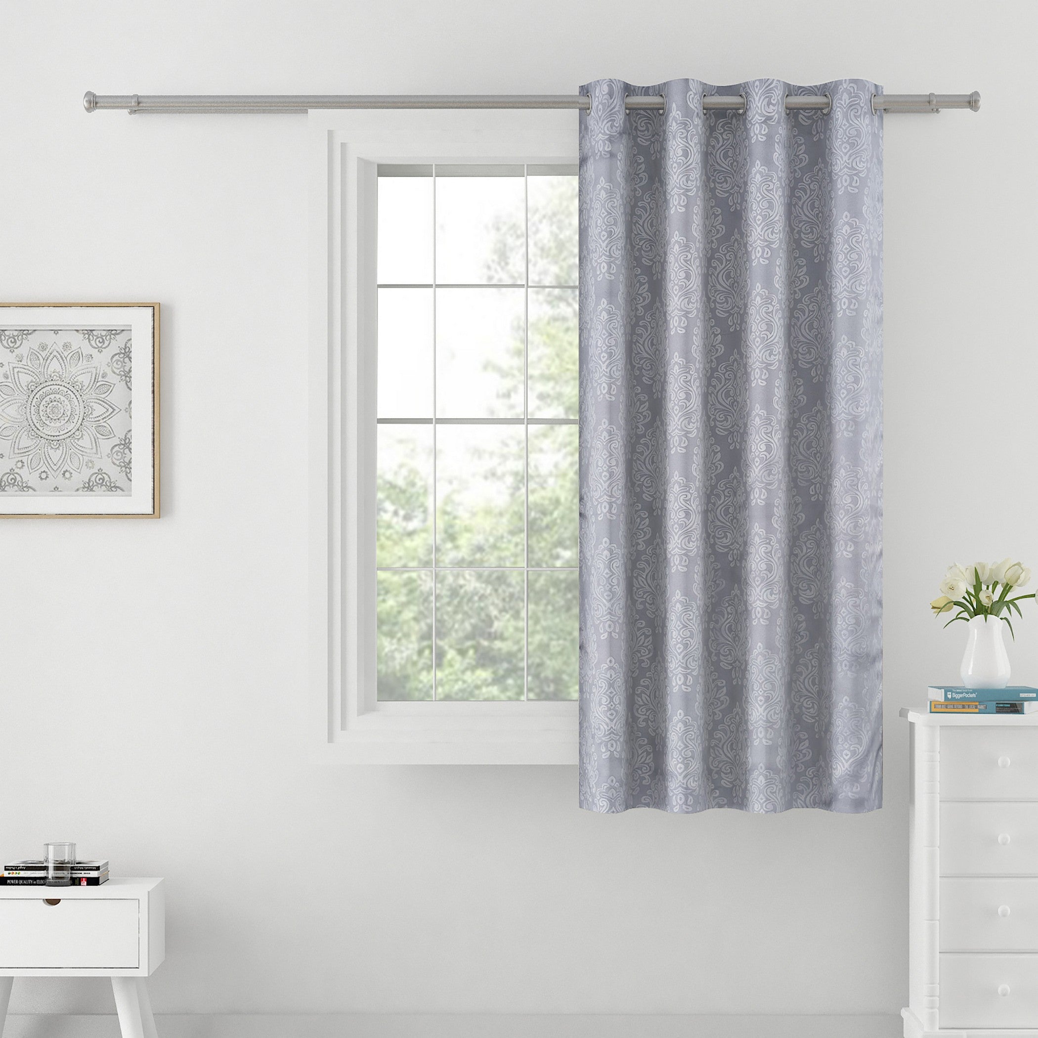Jacquard Damask Charcoal Grey Window Curtains