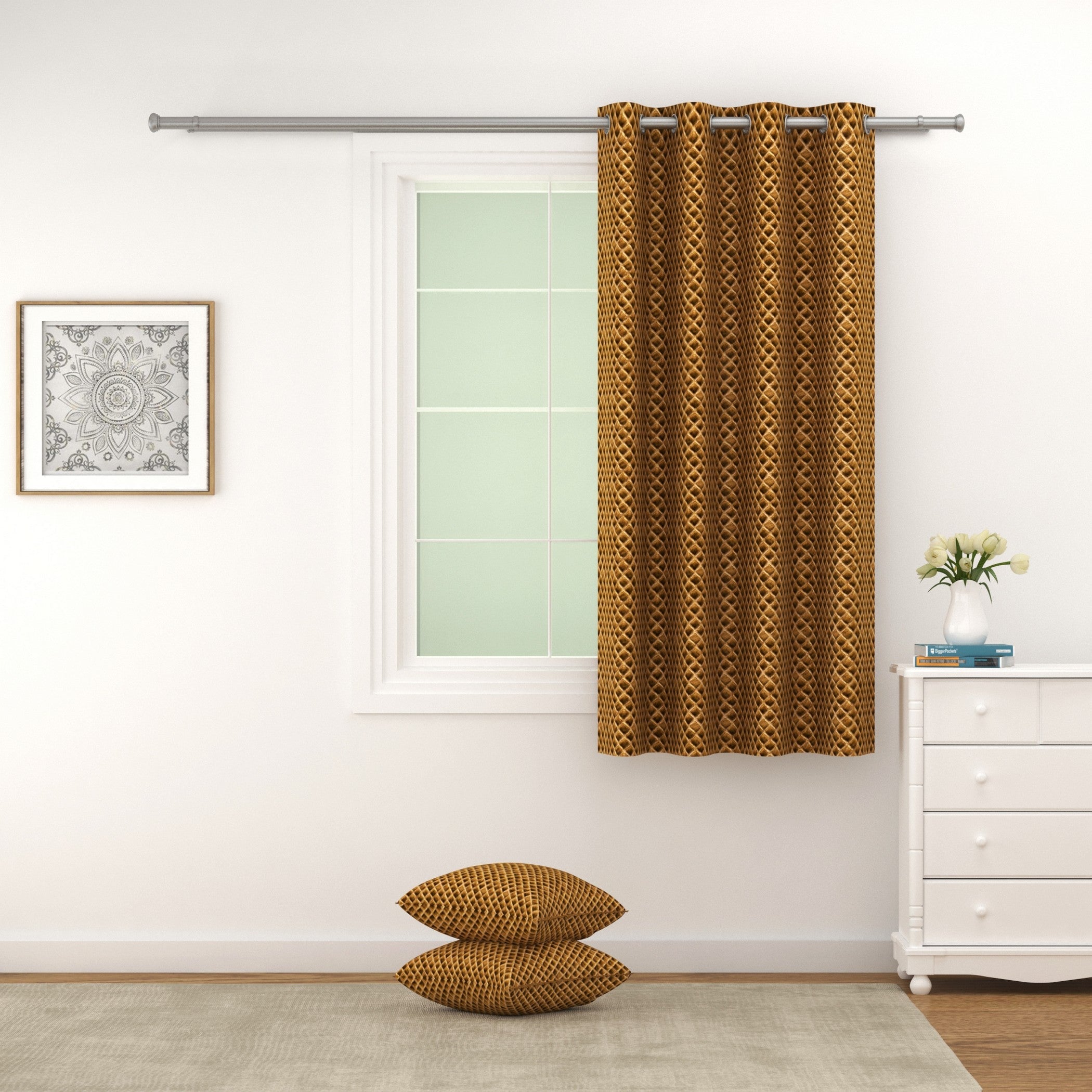 Velvet Geometric Brown Window Curtains