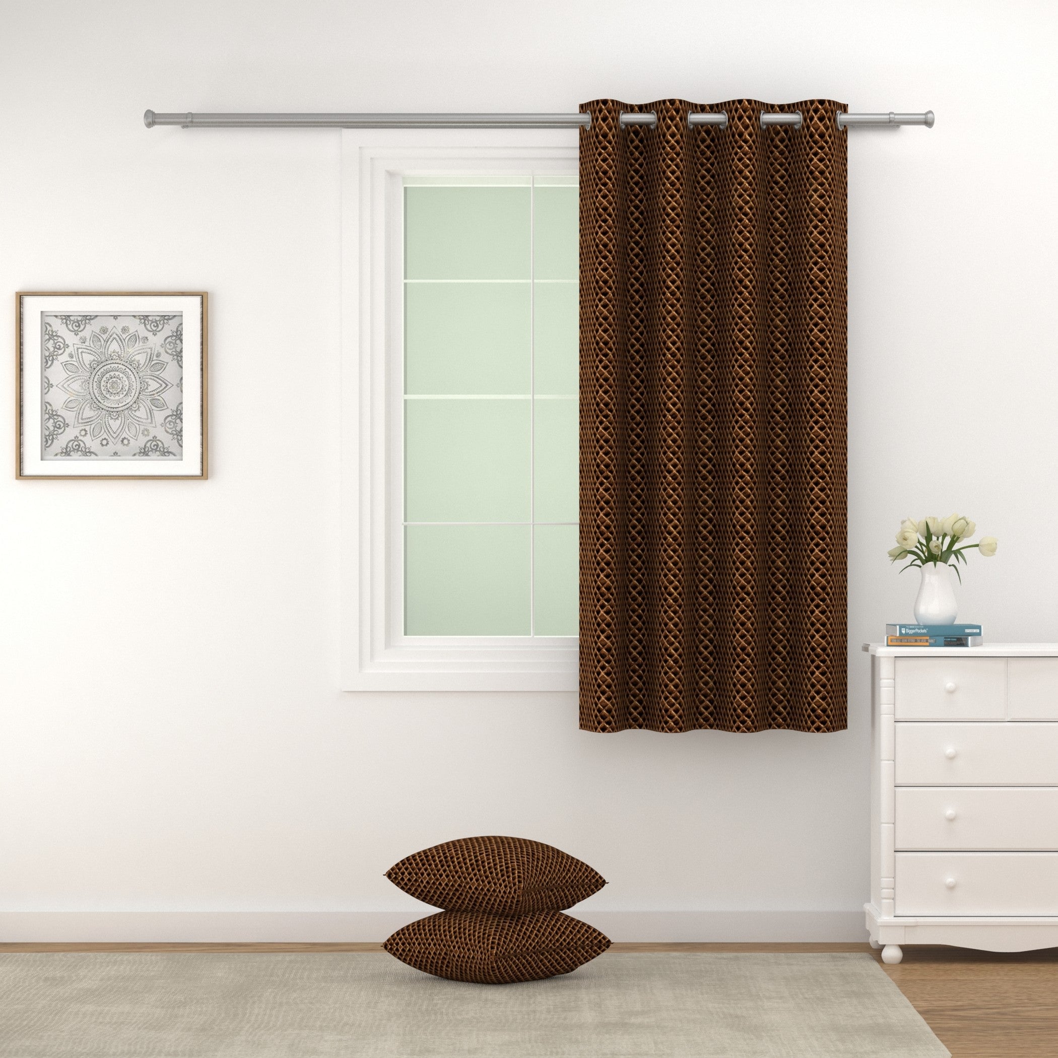 Velvet Geometric Chocolate Brown Window Curtains