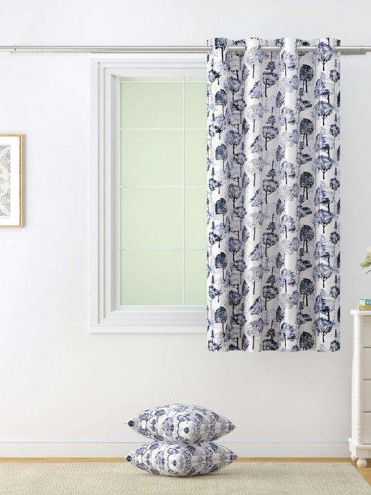 Nature-Inspired Grey Tree Print Window Curtains