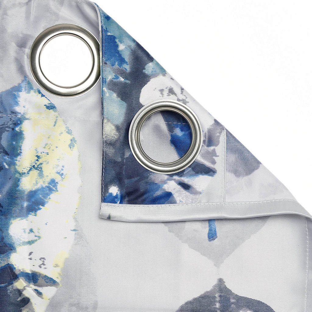 Grey & Blue Leaf Motif Window Curtain – 5 ft | Eyelet Style | Contemporary Botanical Design