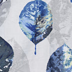 Grey & Blue Leaf Motif Window Curtain – 5 ft | Eyelet Style | Contemporary Botanical Design