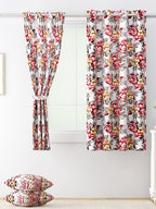 Crimson Bloom Floral Curtains – Red, Mustard & Grey