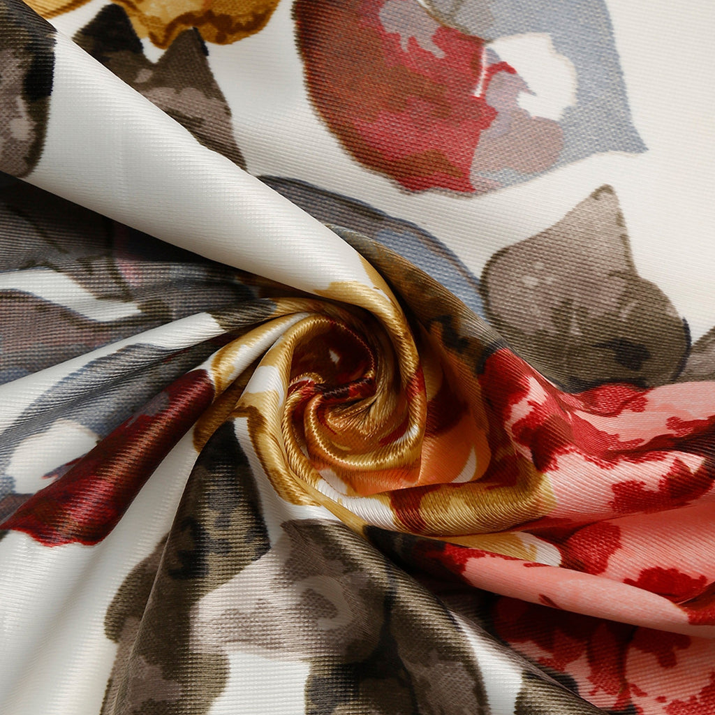 Crimson Bloom Floral Curtains – Red, Mustard & Grey