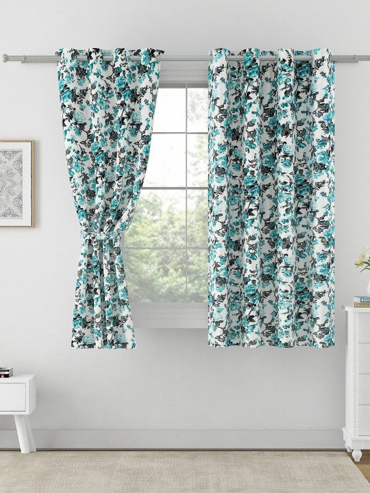 Turquoise Bloom Curtains – Aqua Blue & Charcoal Floral Print