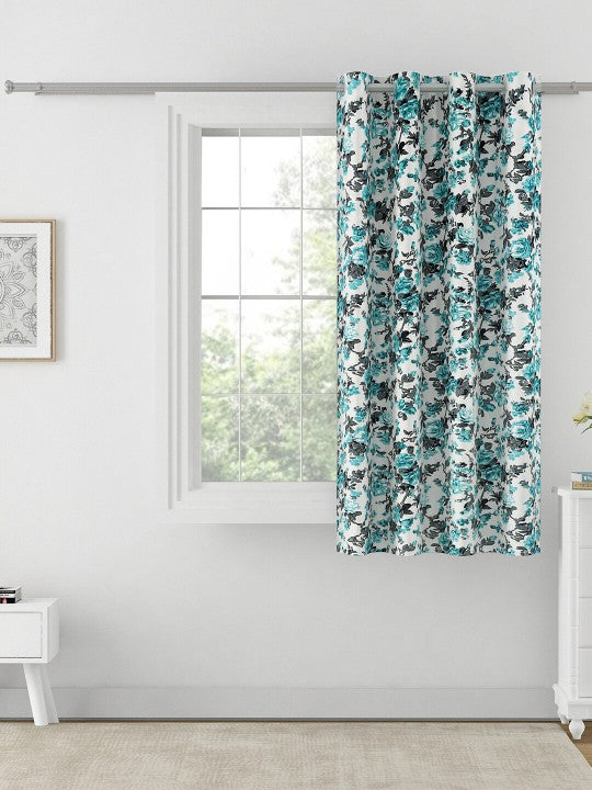 Turquoise Bloom Curtains – Aqua Blue & Charcoal Floral Print