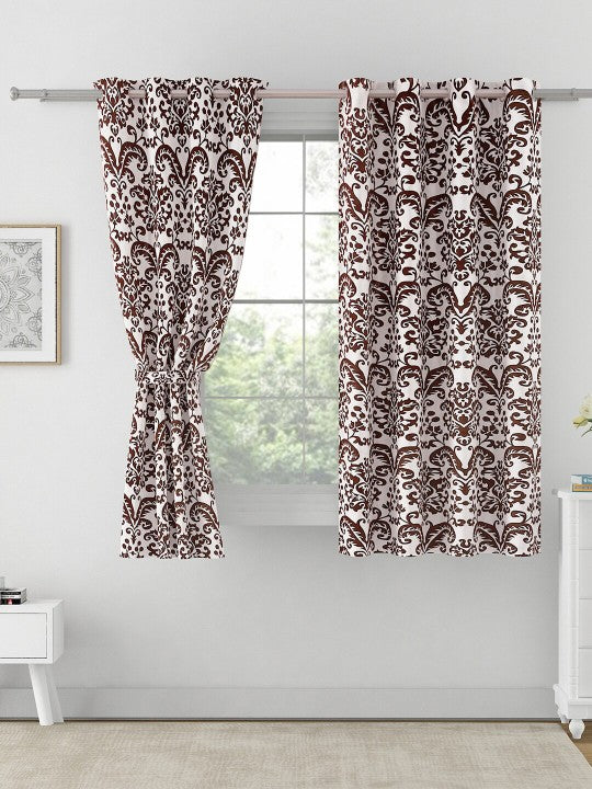 Classic Damask Window Curtains – Brown & White2