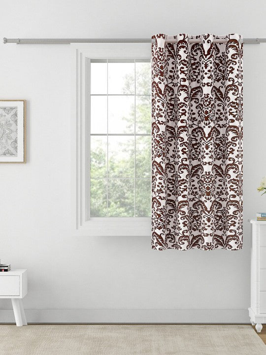 Classic Damask Window Curtains – Brown & White2