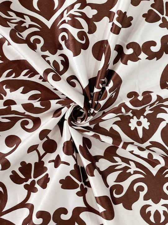 Classic Damask Window Curtains – Brown & White2