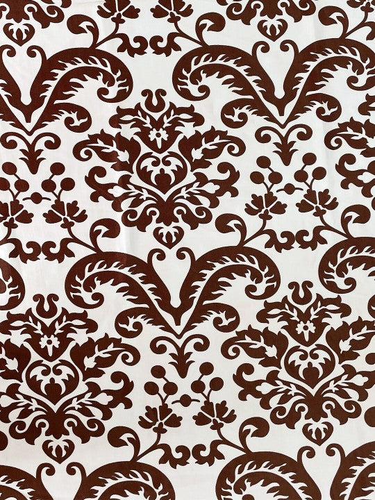 Classic Damask Window Curtains – Brown & White2