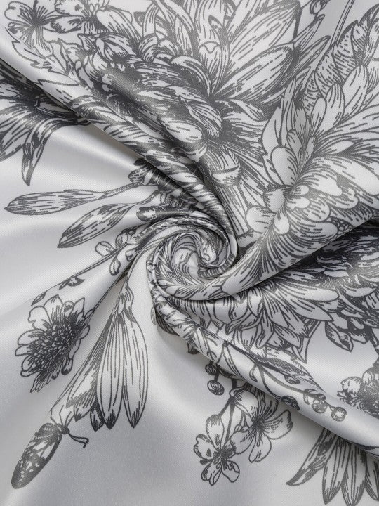 Elegant Cotton Botanical Sketch Grey Window Curtain