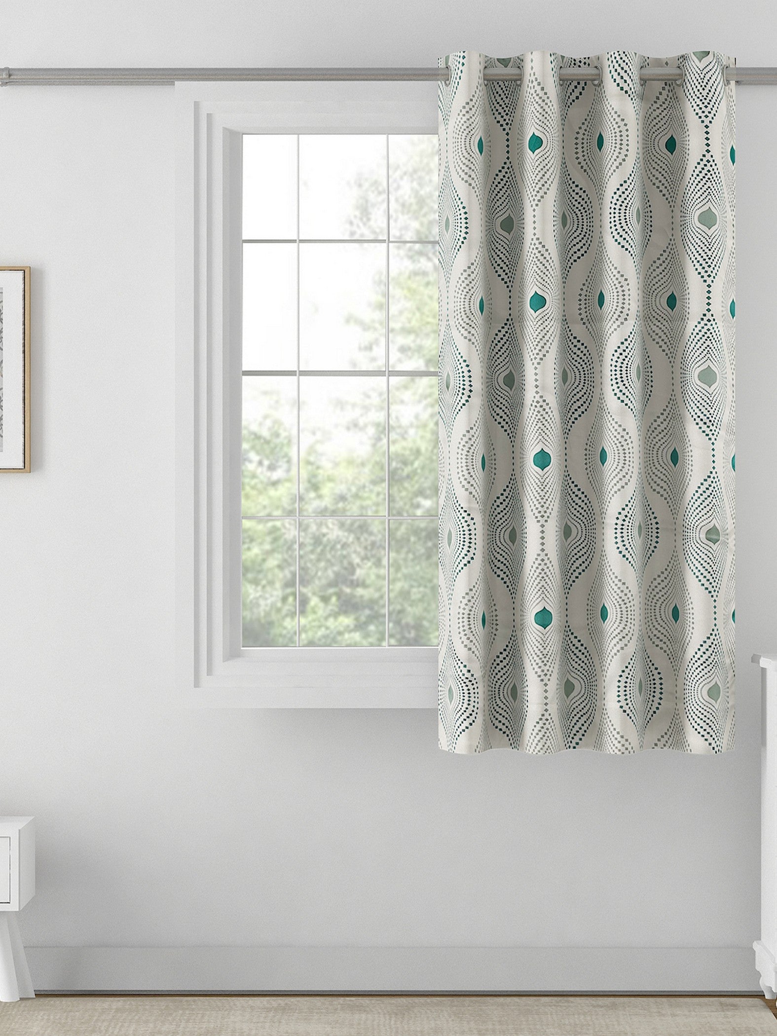 Premium Geometric Teal Printed Window Curtain