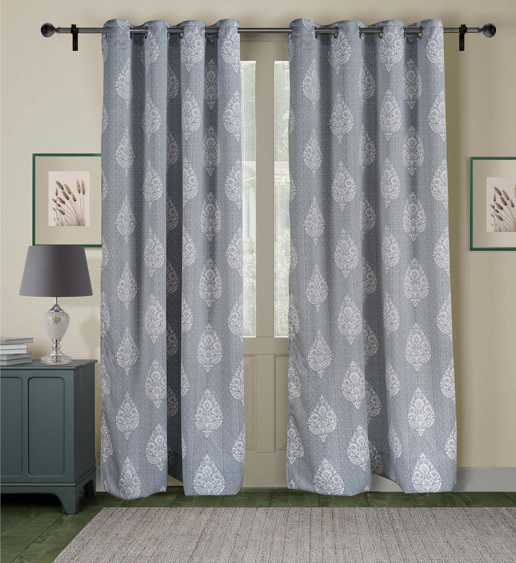 Premium Jacquard Grey Damask Long Door Curtains – Set of 2