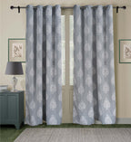 Premium Jacquard Grey Damask Window Curtains – Set of 2