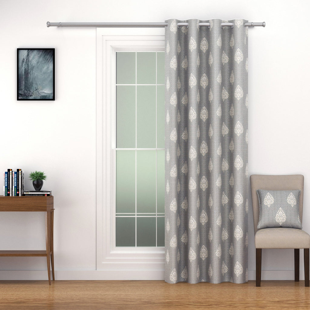 Premium Jacquard Grey Damask Window Curtains – Set of 2