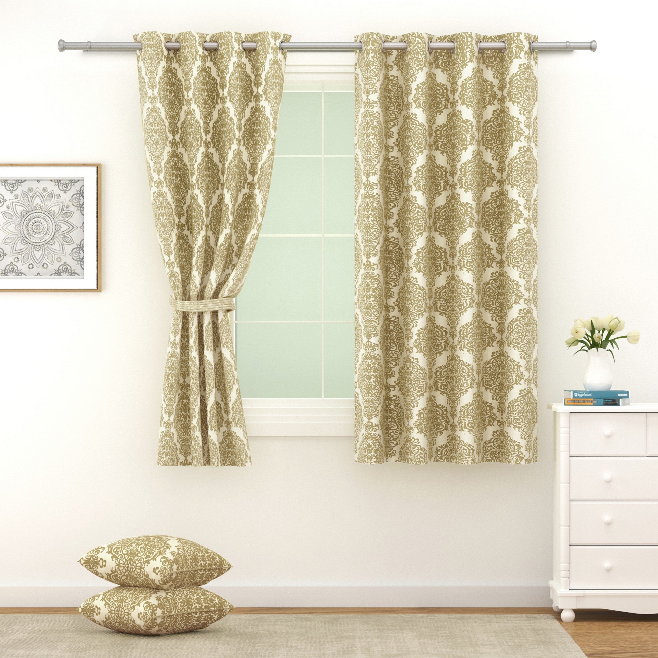 Premium Beige Printed Window Curtains