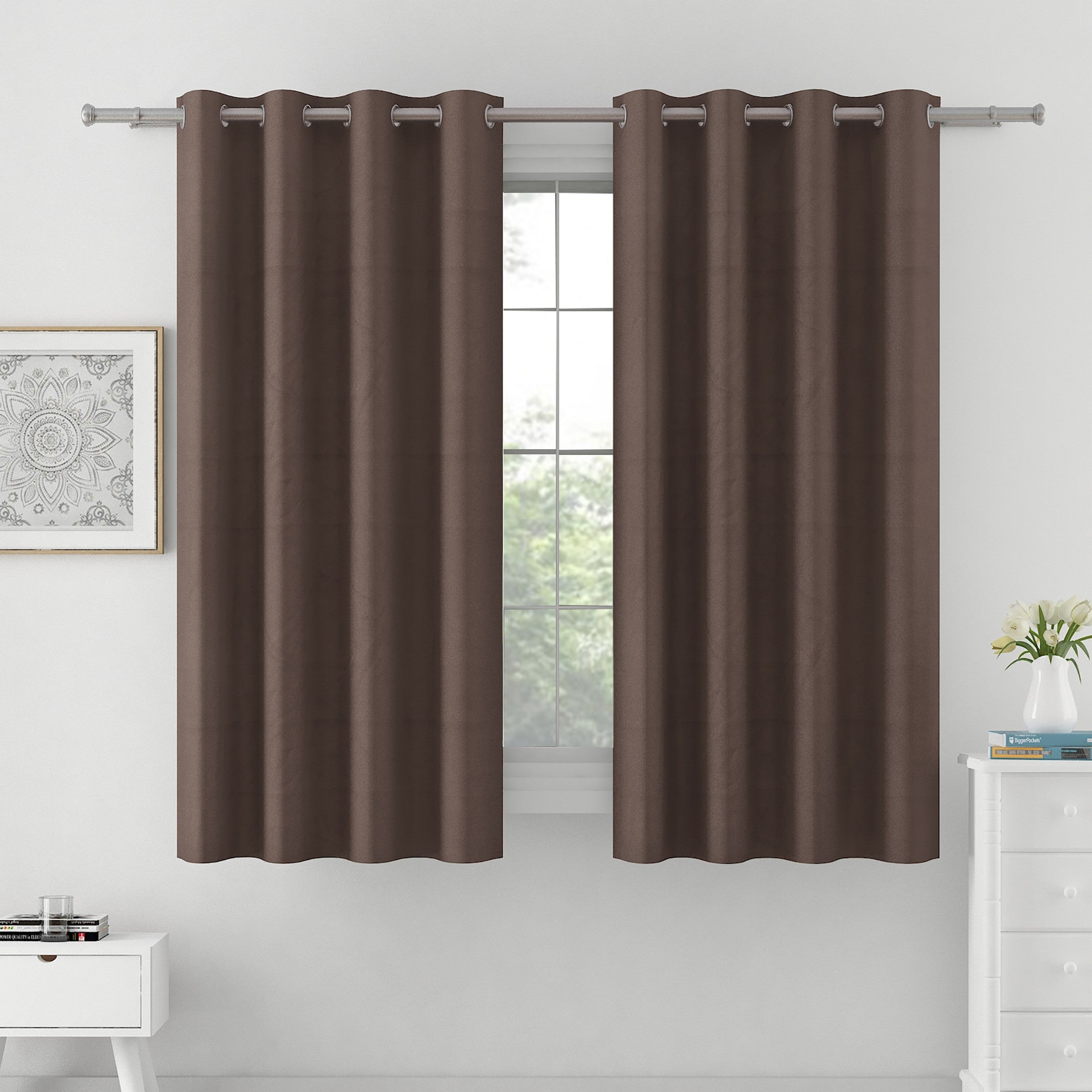 Premium Blackout Solid Chocolate Brown Window Curtains – Set of 2