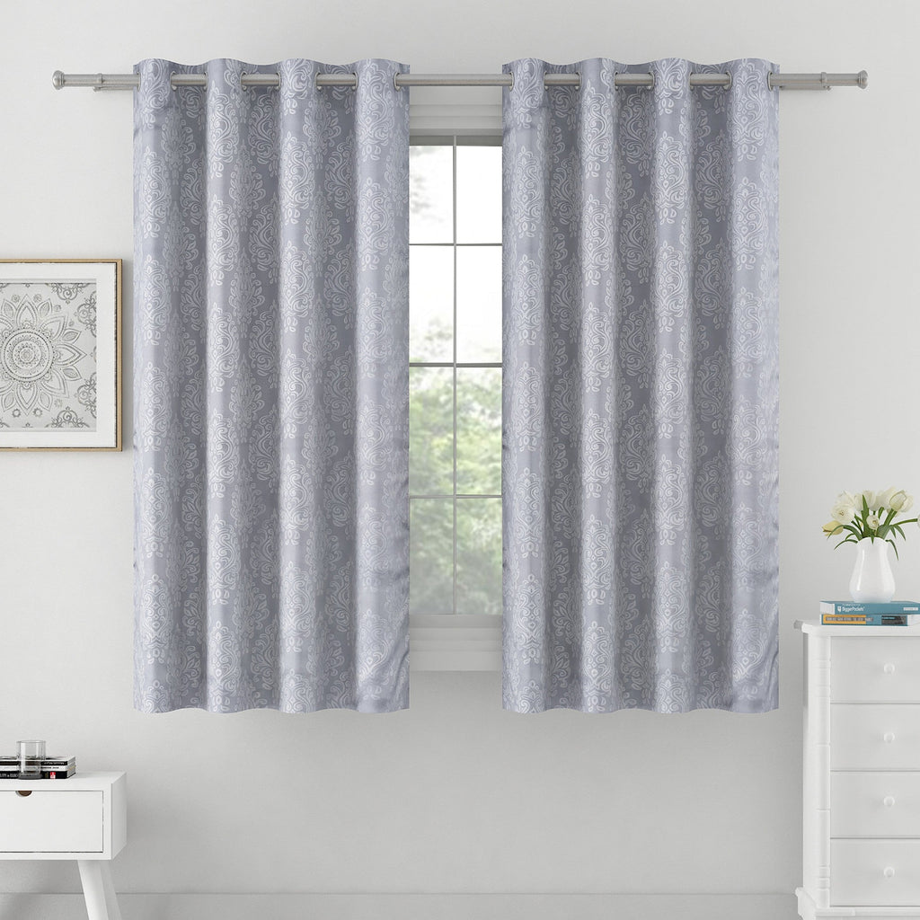 Jacquard Damask Charcoal Grey Window Curtains – Set of 2