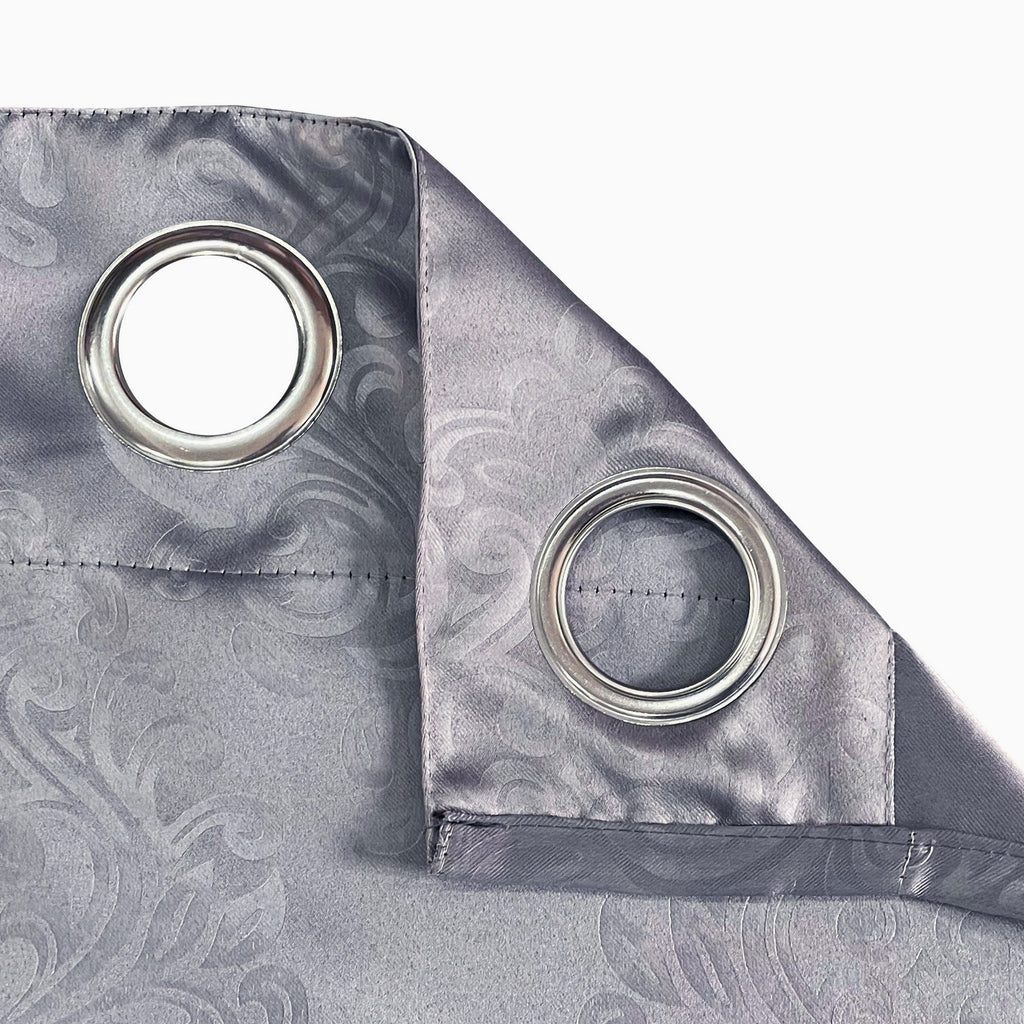 Jacquard Damask Charcoal Grey Window Curtains – Set of 2