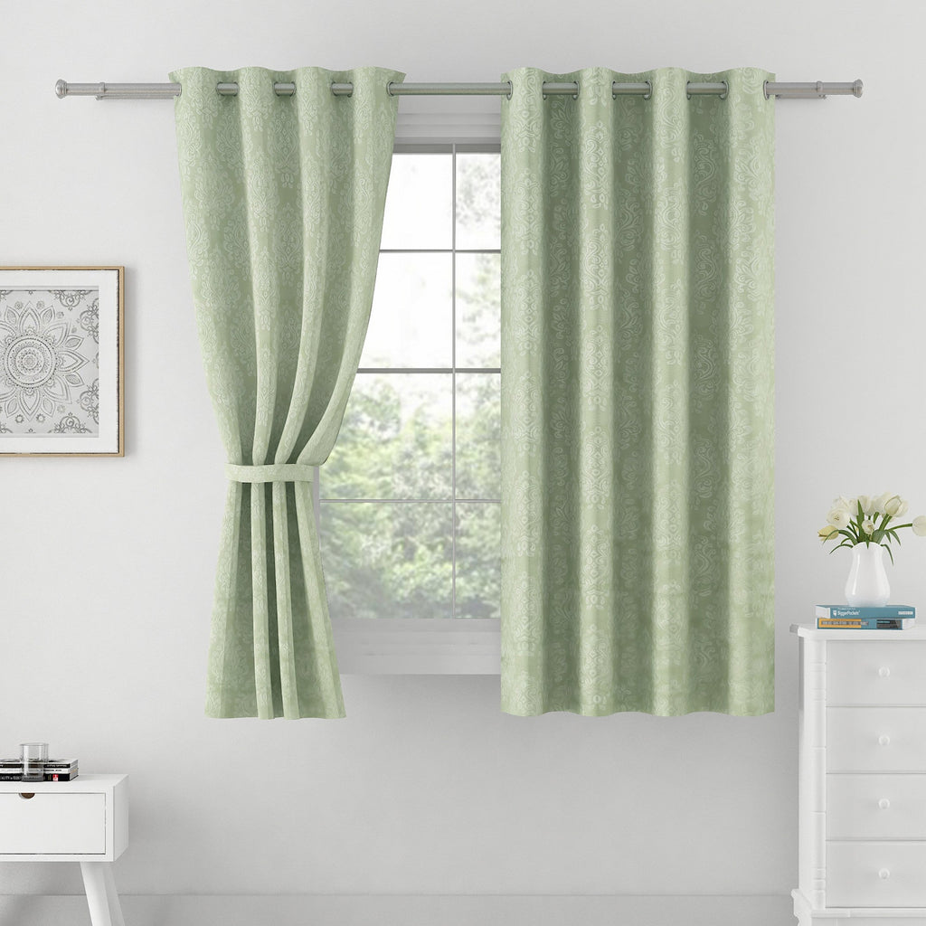 Jacquard Damask Mint Green Window Curtains – Set of 2