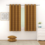 Velvet Geometric Brown Window Curtains – Set of 2