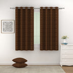 Velvet Geometric Chocolate Brown Window Curtains – Set of 2