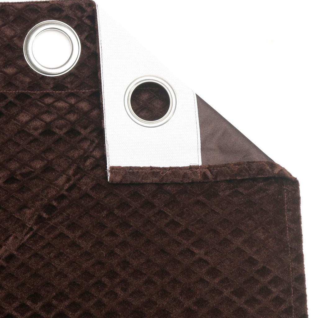Velvet Geometric Chocolate Brown Window Curtains – Set of 2