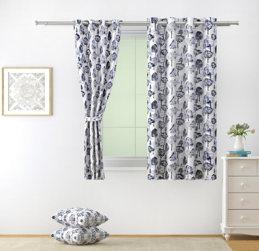 Nature-Inspired Grey Tree Print Window Curtains – Set of 2